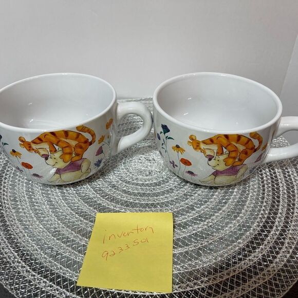 Disney Winnie the Pooh Among the Flowers Soup Mugs with handle set of 2 NWT - Picture 10 of 10